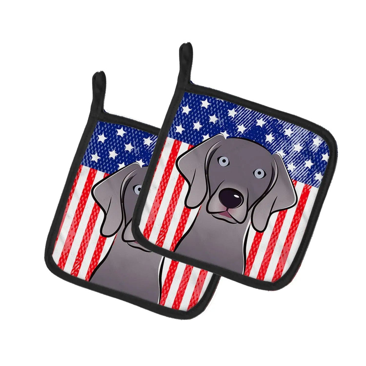 Pot Holder Set of 2 | Heat Resistant Quilted Hot Pads | 7.5 x 7.5 Inch | American Flag and Weimaraner