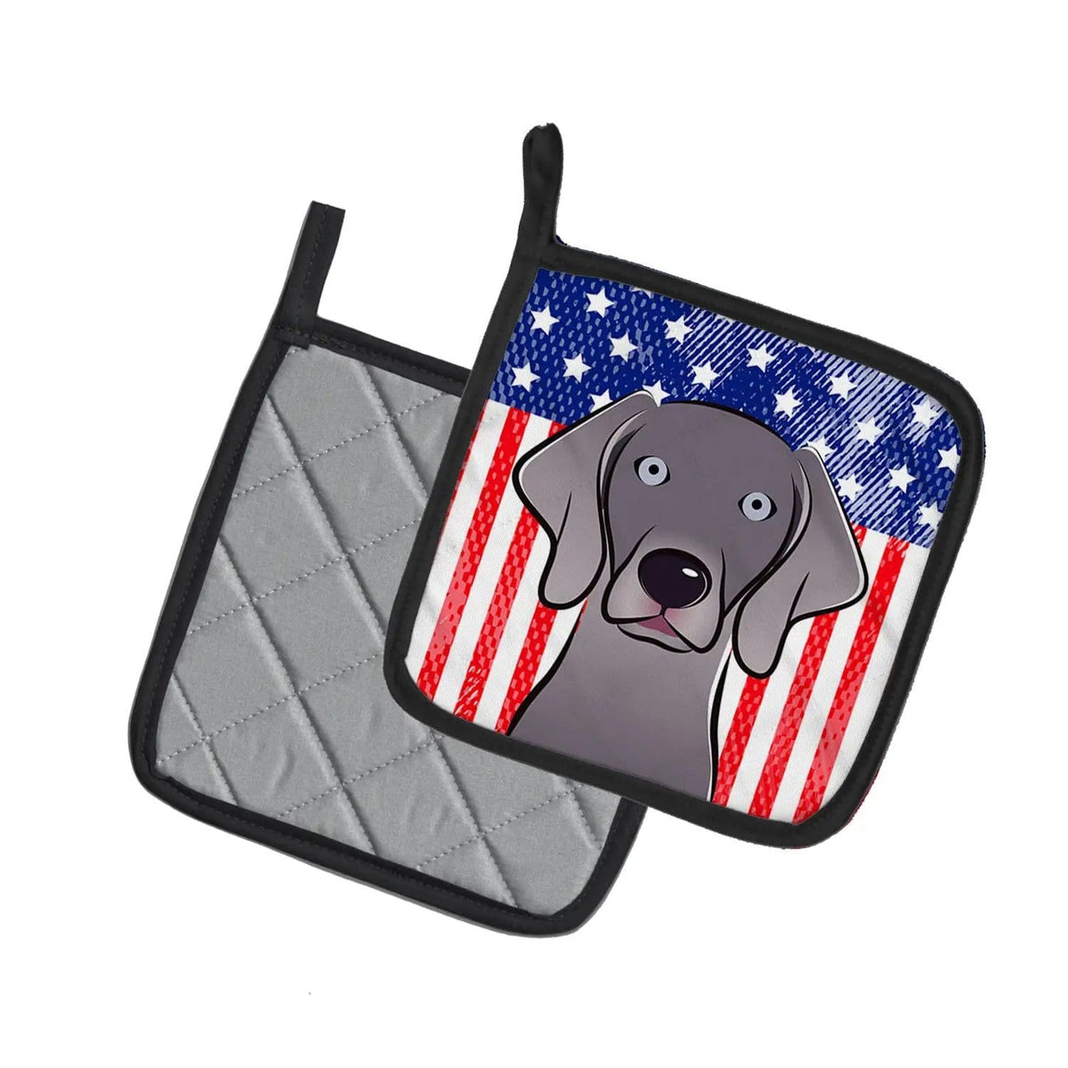 Pot Holder Set of 2 | Heat Resistant Quilted Hot Pads | 7.5 x 7.5 Inch | American Flag and Weimaraner