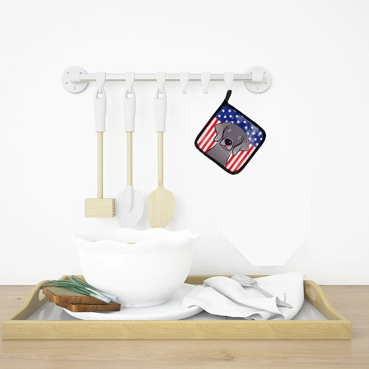 Pot Holder Set of 2 | Heat Resistant Quilted Hot Pads | 7.5 x 7.5 Inch | American Flag and Weimaraner
