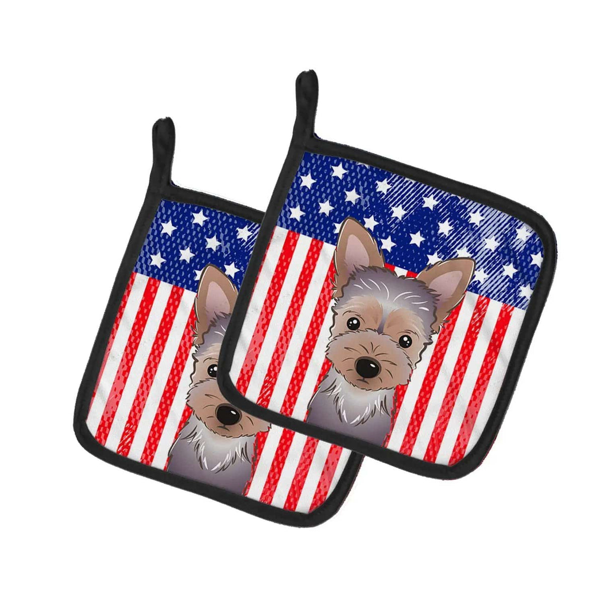 Pot Holder Set of 2 | Heat Resistant Quilted Hot Pads | 7.5 x 7.5 Inch | American Flag and Yorkie Puppy