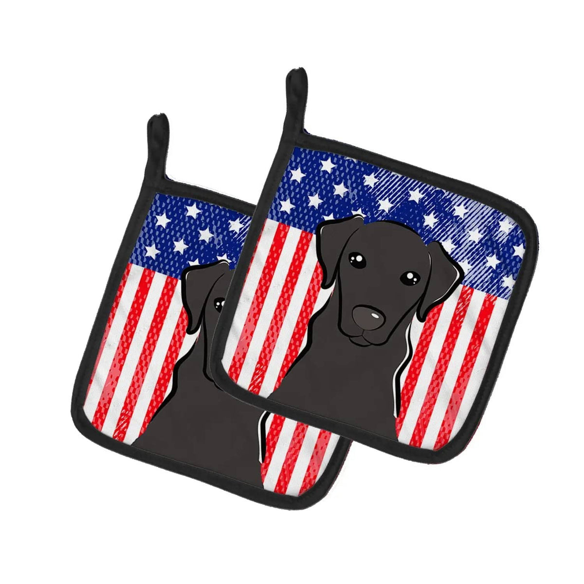 Pot Holder Set of 2 | Heat Resistant Quilted Hot Pads | 7.5 x 7.5 Inch | American Flag and Black Labrador