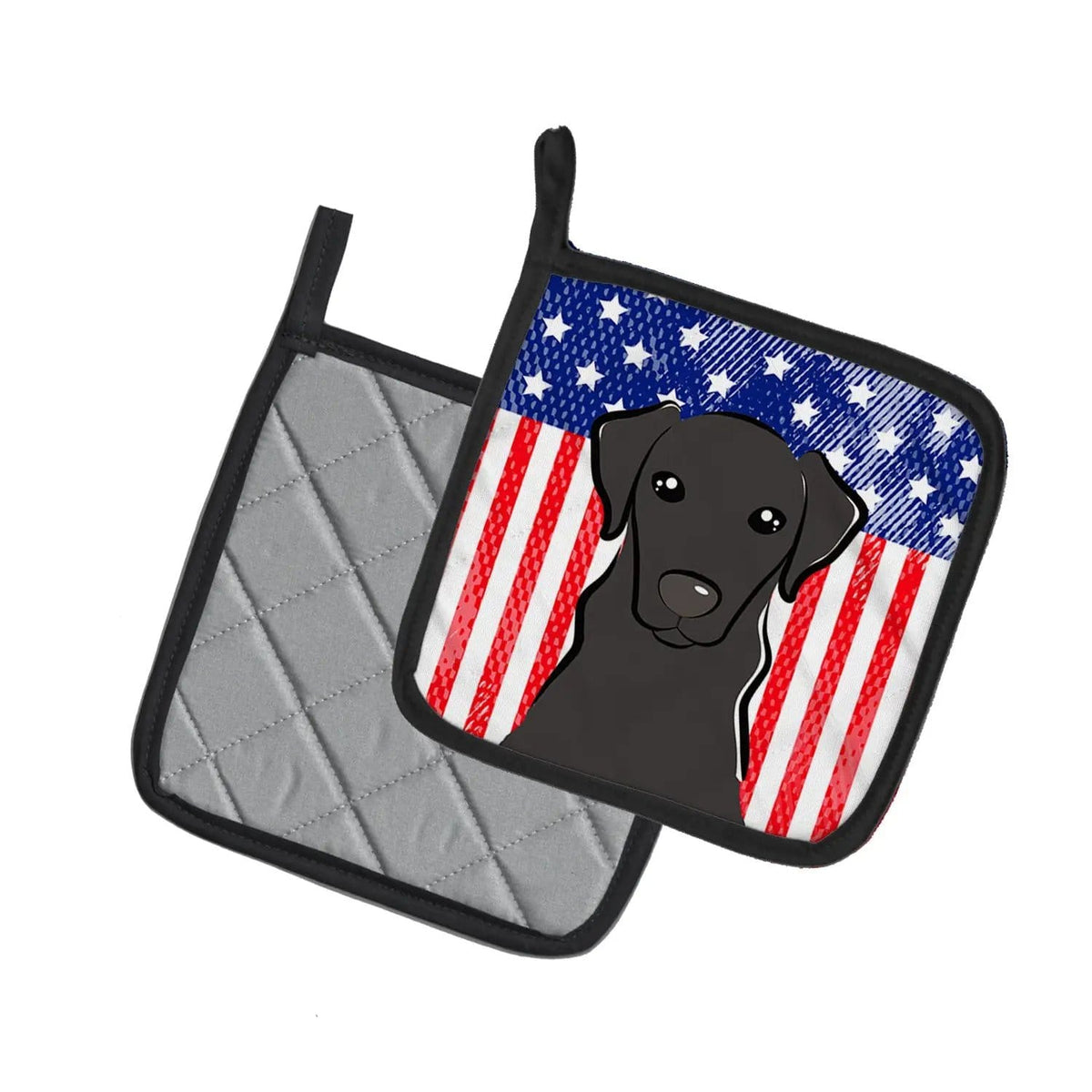 Pot Holder Set of 2 | Heat Resistant Quilted Hot Pads | 7.5 x 7.5 Inch | American Flag and Black Labrador