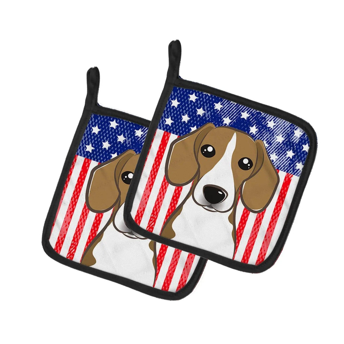 Pot Holder Set of 2 | Heat Resistant Quilted Hot Pads | 7.5 x 7.5 Inch | American Flag and Beagle