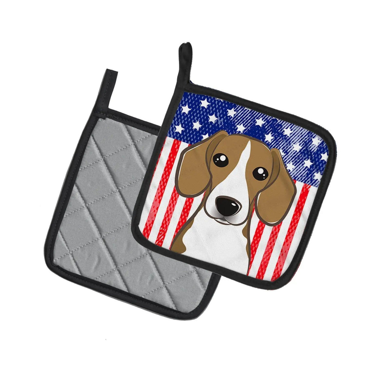 Pot Holder Set of 2 | Heat Resistant Quilted Hot Pads | 7.5 x 7.5 Inch | American Flag and Beagle
