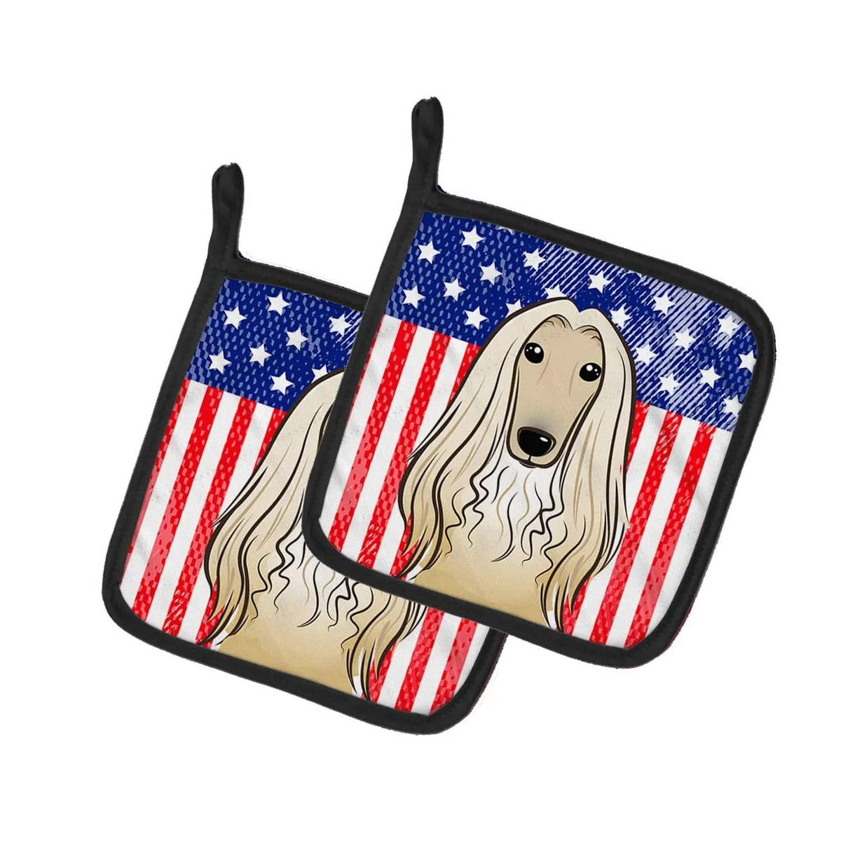 Pot Holder Set of 2 | Heat Resistant Quilted Hot Pads | 7.5 x 7.5 Inch | American Flag and Afghan Hound