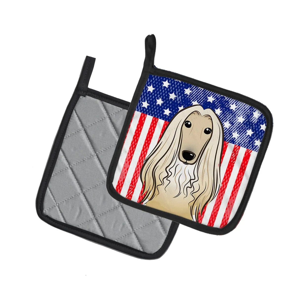 Pot Holder Set of 2 | Heat Resistant Quilted Hot Pads | 7.5 x 7.5 Inch | American Flag and Afghan Hound