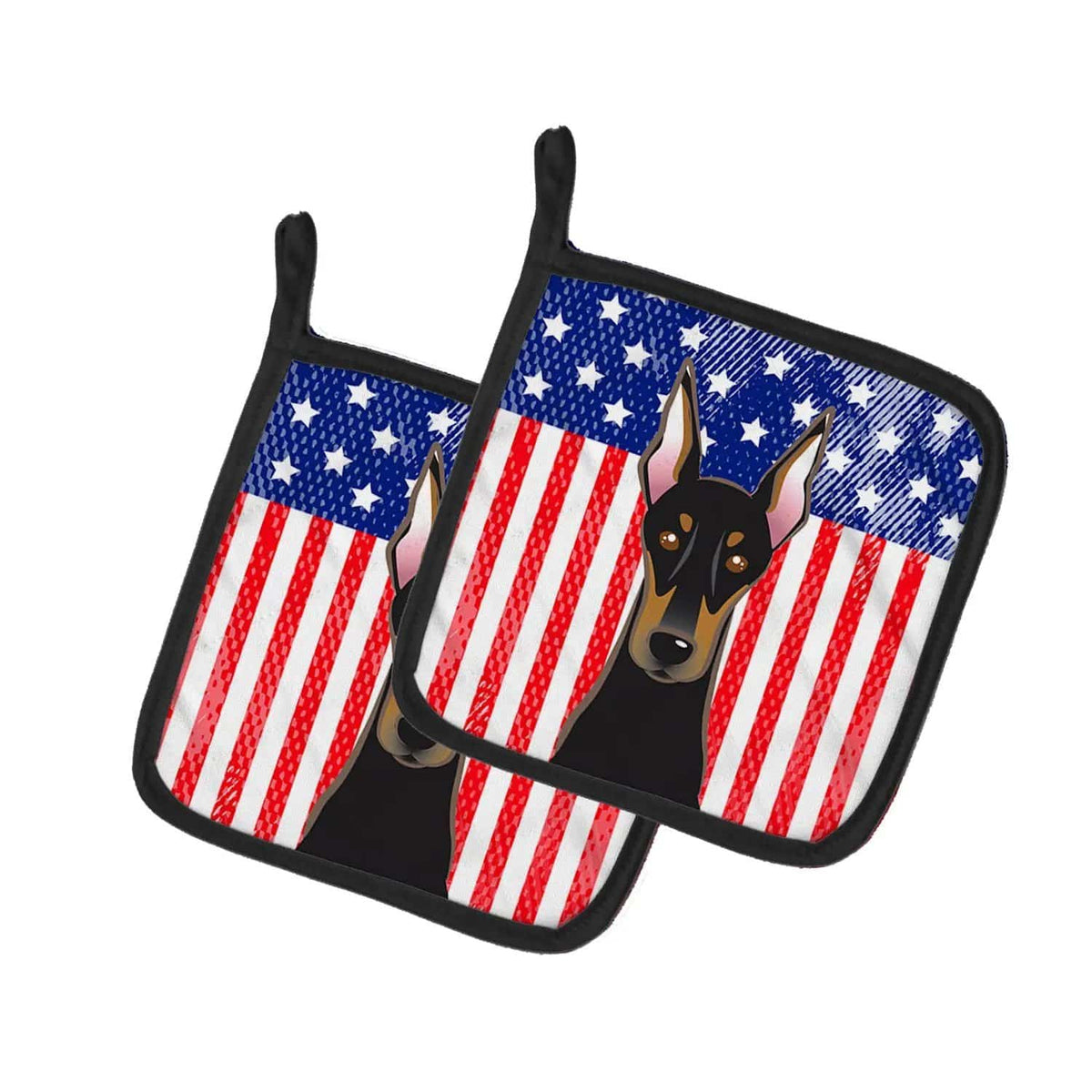 Pot Holder Set of 2 | Heat Resistant Quilted Hot Pads | 7.5 x 7.5 Inch | American Flag and Doberman