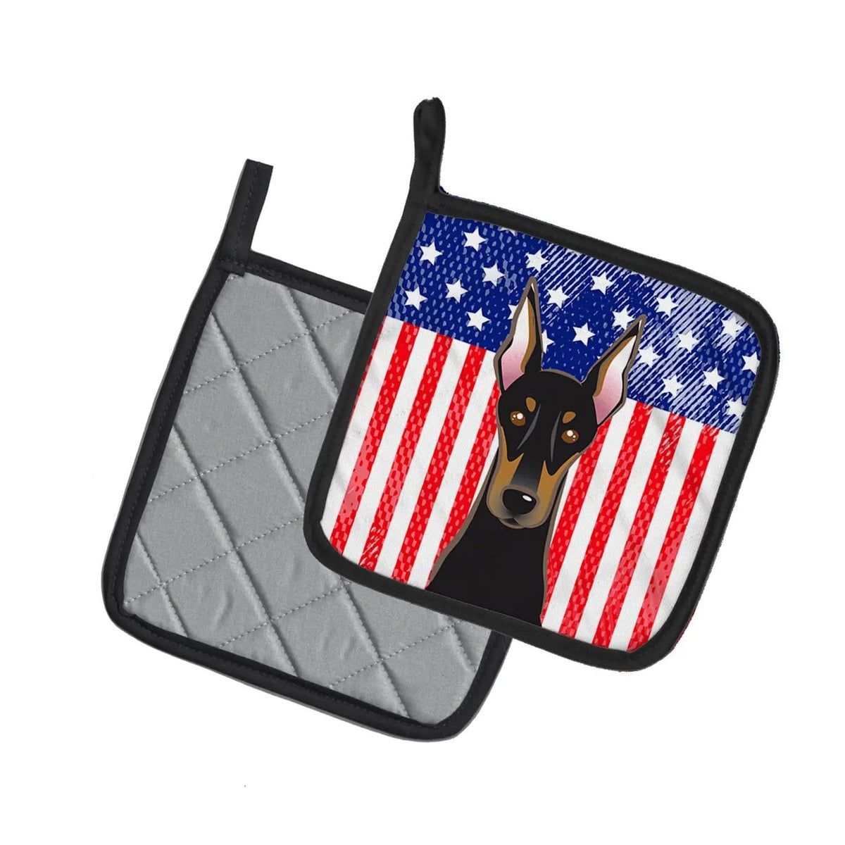 Pot Holder Set of 2 | Heat Resistant Quilted Hot Pads | 7.5 x 7.5 Inch | American Flag and Doberman