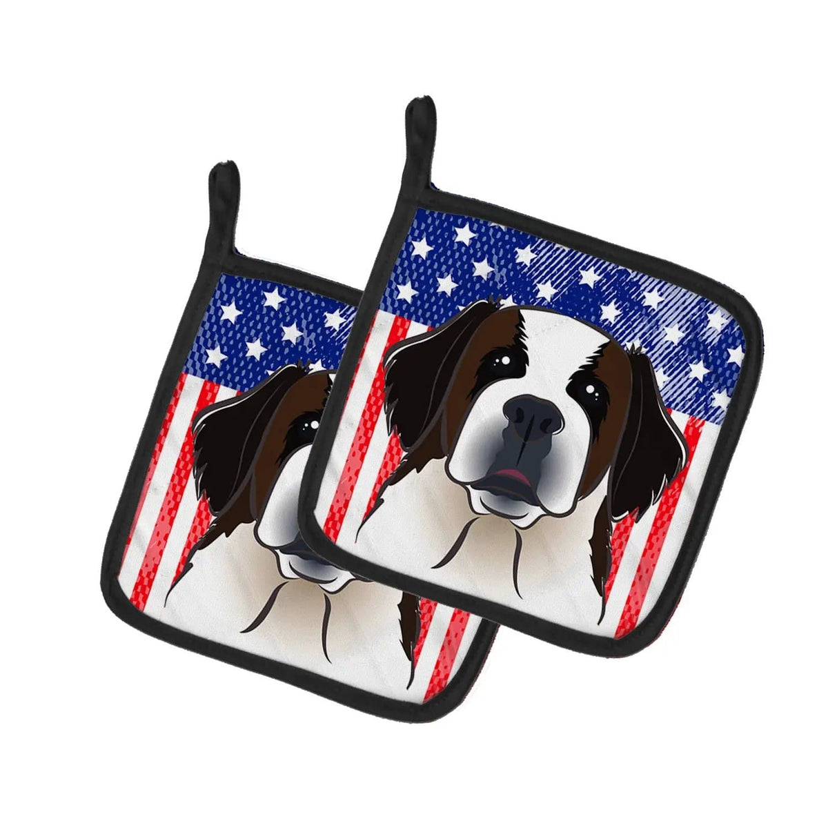 Pot Holder Set of 2 | Heat Resistant Quilted Hot Pads | 7.5 x 7.5 Inch | American Flag and Saint Bernard