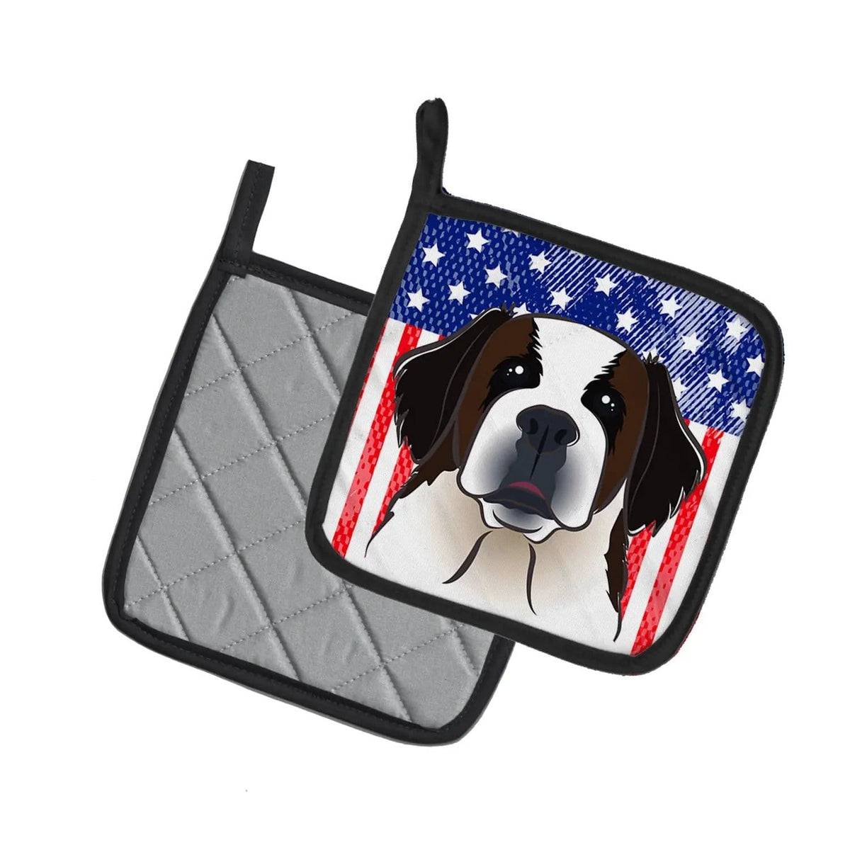 Pot Holder Set of 2 | Heat Resistant Quilted Hot Pads | 7.5 x 7.5 Inch | American Flag and Saint Bernard