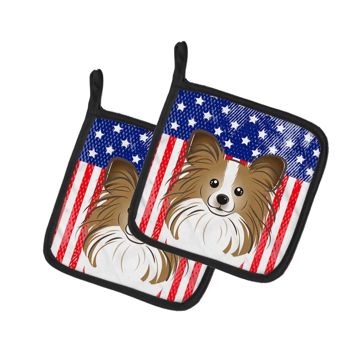 Pot Holder Set of 2 | Heat Resistant Quilted Hot Pads | 7.5 x 7.5 Inch | American Flag and Papillon