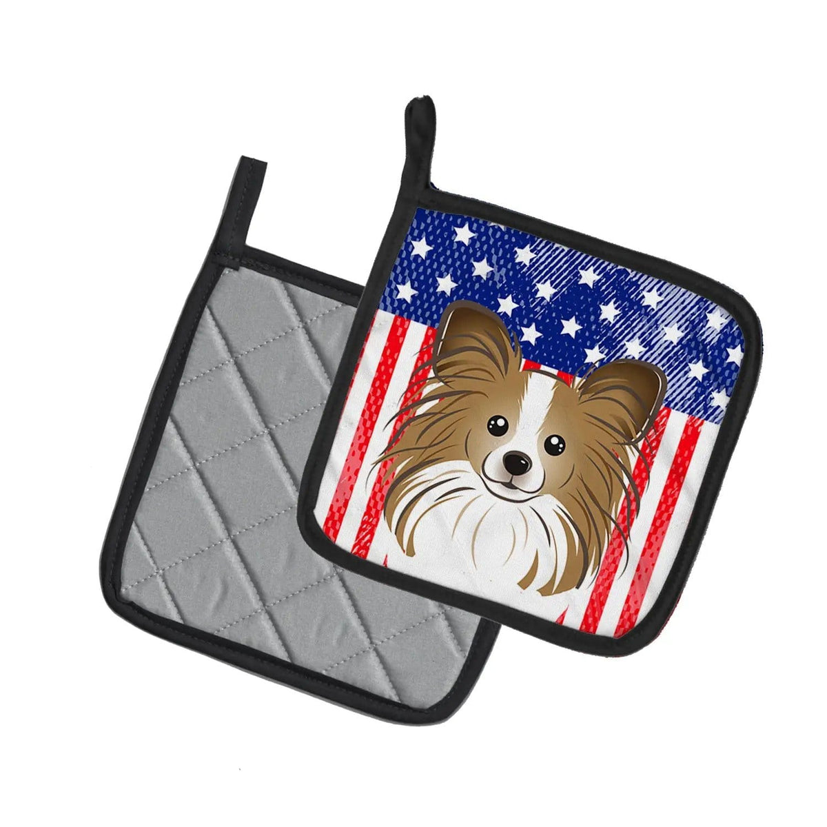 Pot Holder Set of 2 | Heat Resistant Quilted Hot Pads | 7.5 x 7.5 Inch | American Flag and Papillon