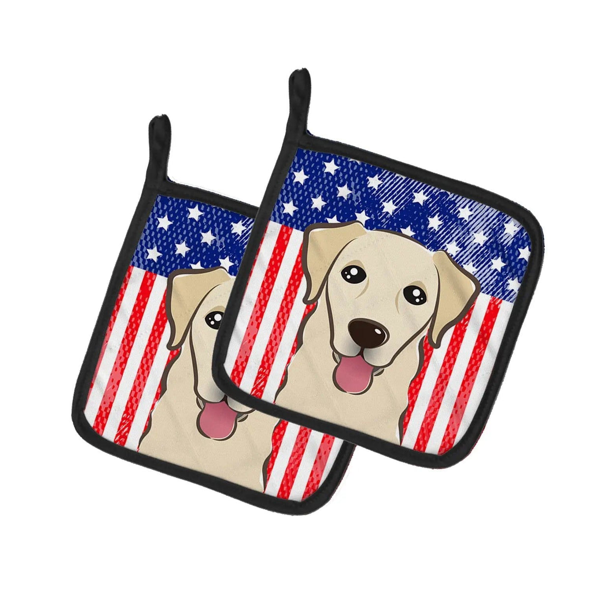 Pot Holder Set of 2 | Heat Resistant Quilted Hot Pads | 7.5 x 7.5 Inch | American Flag and Golden Retriever