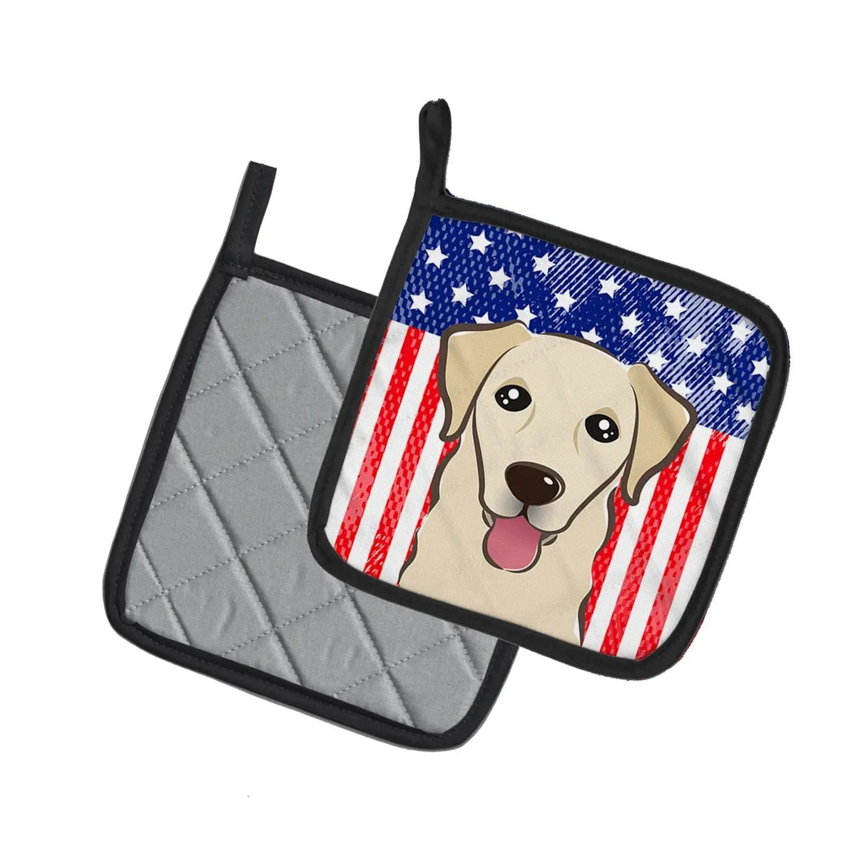 Pot Holder Set of 2 | Heat Resistant Quilted Hot Pads | 7.5 x 7.5 Inch | American Flag and Golden Retriever