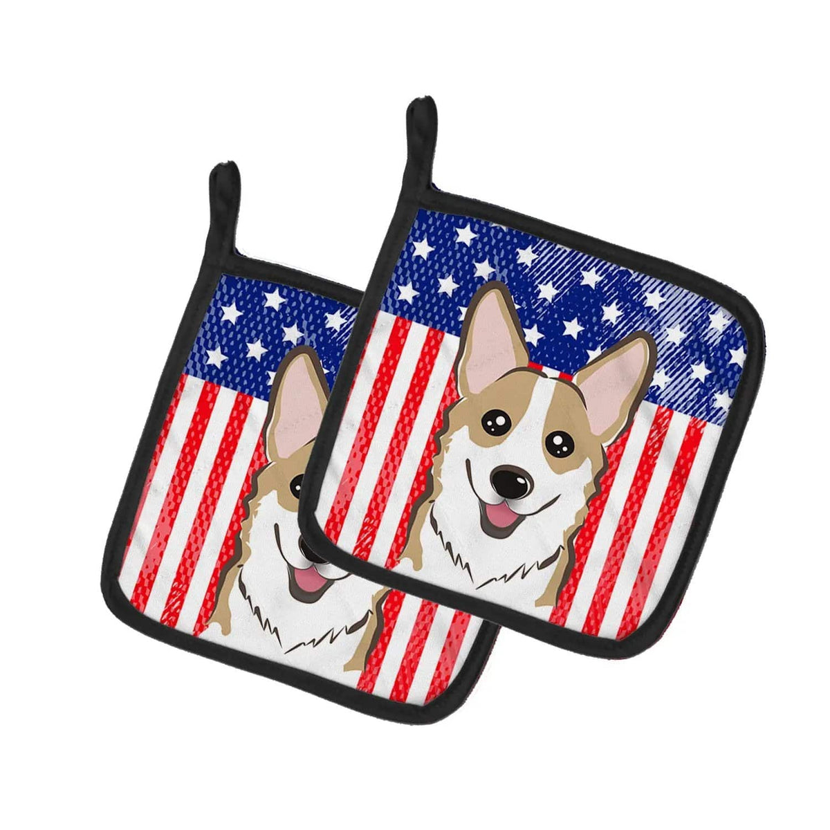 Pot Holder Set of 2 | Heat Resistant Quilted Hot Pads | 7.5 x 7.5 Inch | American Flag and Sable Corgi