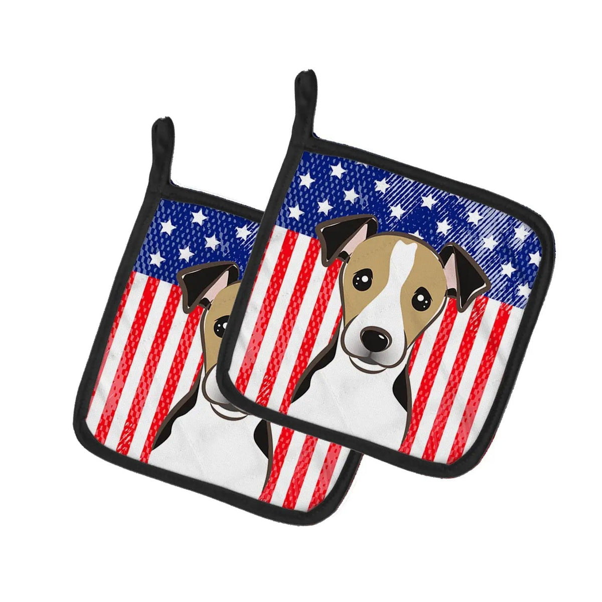 Pot Holder Set of 2 | Heat Resistant Quilted Hot Pads | 7.5 x 7.5 Inch | American Flag and Jack Russell Terrier