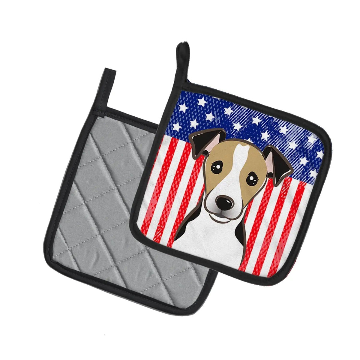 Pot Holder Set of 2 | Heat Resistant Quilted Hot Pads | 7.5 x 7.5 Inch | American Flag and Jack Russell Terrier