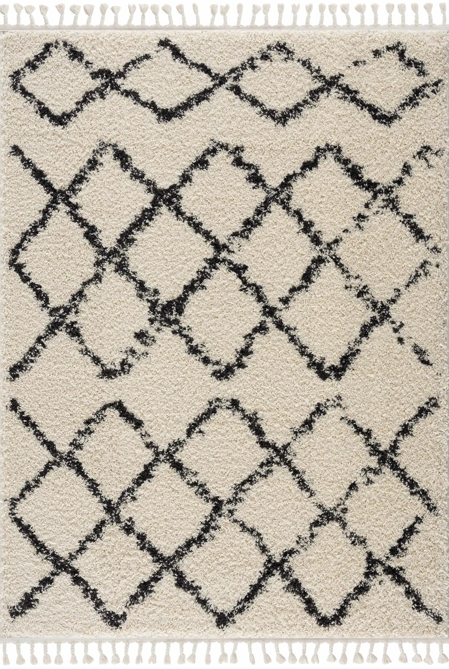 Wallagrass Beige/Black Trellis Tassel Shag from PriceLows™