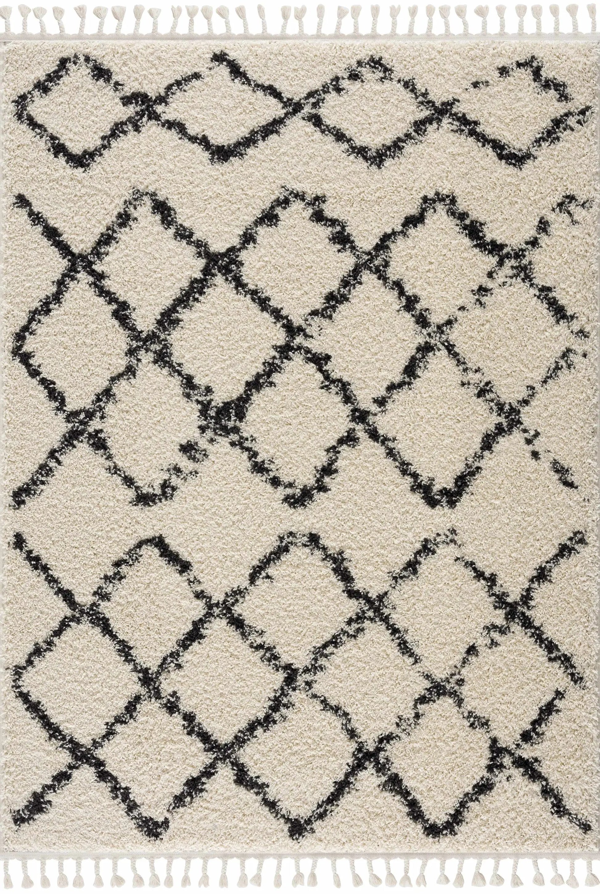 Wallagrass Beige/Black Trellis Tassel Shag from PriceLows™