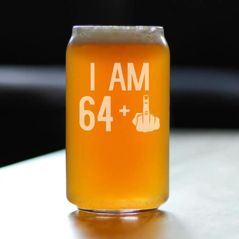 Etched Beer Can Pint Glass | 16 oz | Dishwasher Safe | 64 + 1 Middle Finger