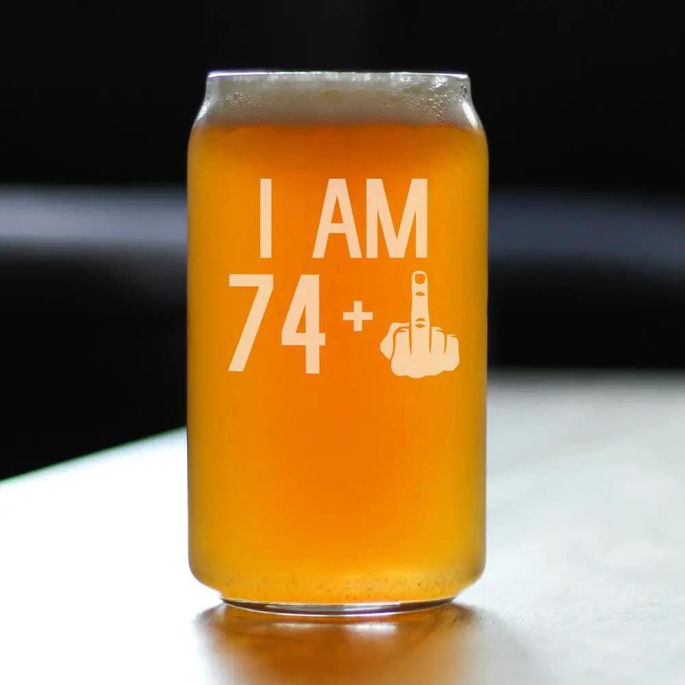 Etched Beer Can Pint Glass | 16 oz | Dishwasher Safe | 74 + 1 Middle Finger