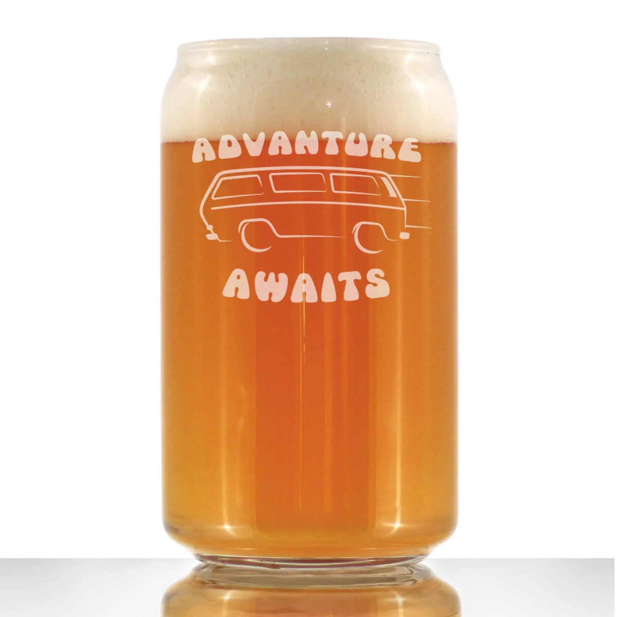 Etched Beer Can Pint Glass | 16 oz | Dishwasher Safe | Advanture Awaits