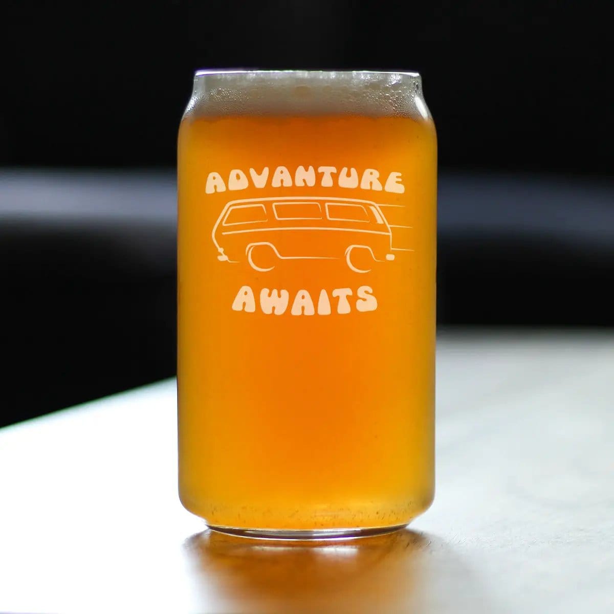 Etched Beer Can Pint Glass | 16 oz | Dishwasher Safe | Advanture Awaits