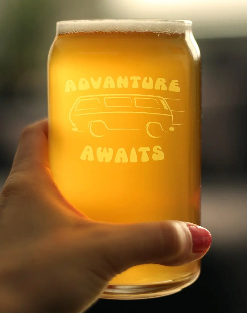 Etched Beer Can Pint Glass | 16 oz | Dishwasher Safe | Advanture Awaits