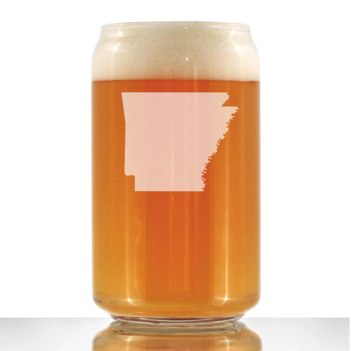 Etched Beer Can Pint Glass | 16 oz | Dishwasher Safe | Arkansas State Outline