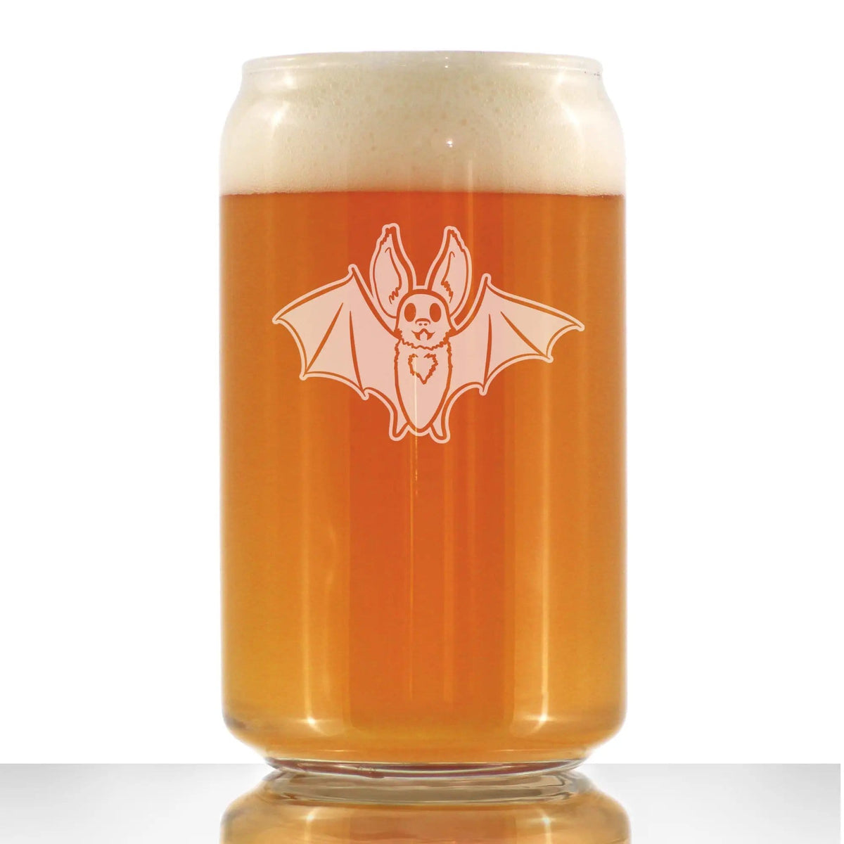 Etched Beer Can Pint Glass | 16 oz | Dishwasher Safe | Bat