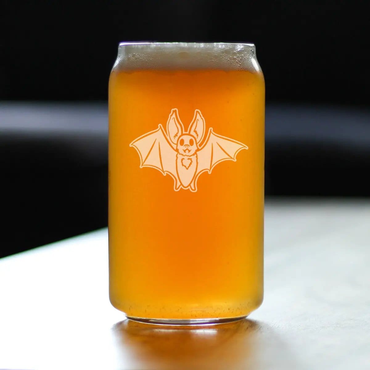Etched Beer Can Pint Glass | 16 oz | Dishwasher Safe | Bat