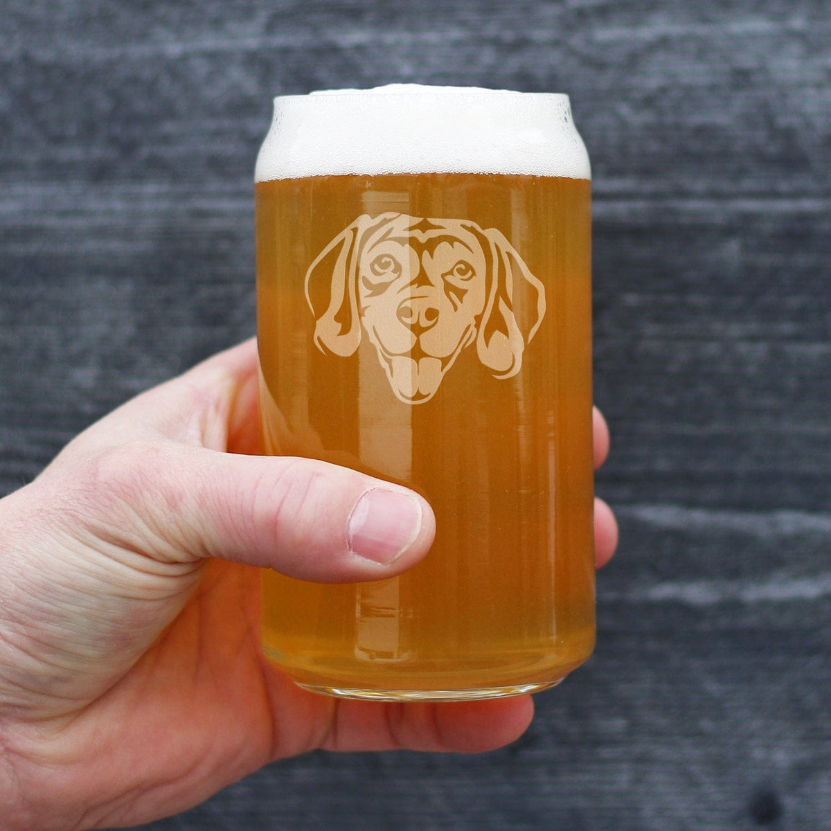 Etched Beer Can Pint Glass | 16 oz | Dishwasher Safe | Happy Beagle