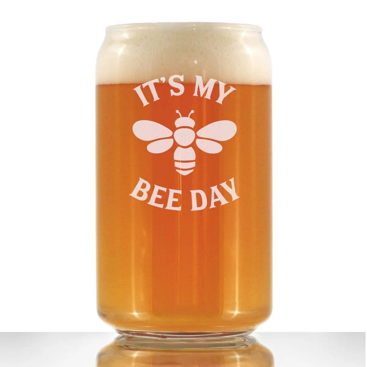 Etched Beer Can Pint Glass | 16 oz | Dishwasher Safe | Bee Day