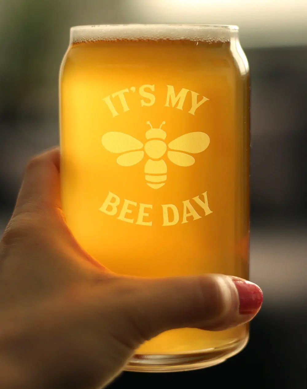 Etched Beer Can Pint Glass | 16 oz | Dishwasher Safe | Bee Day