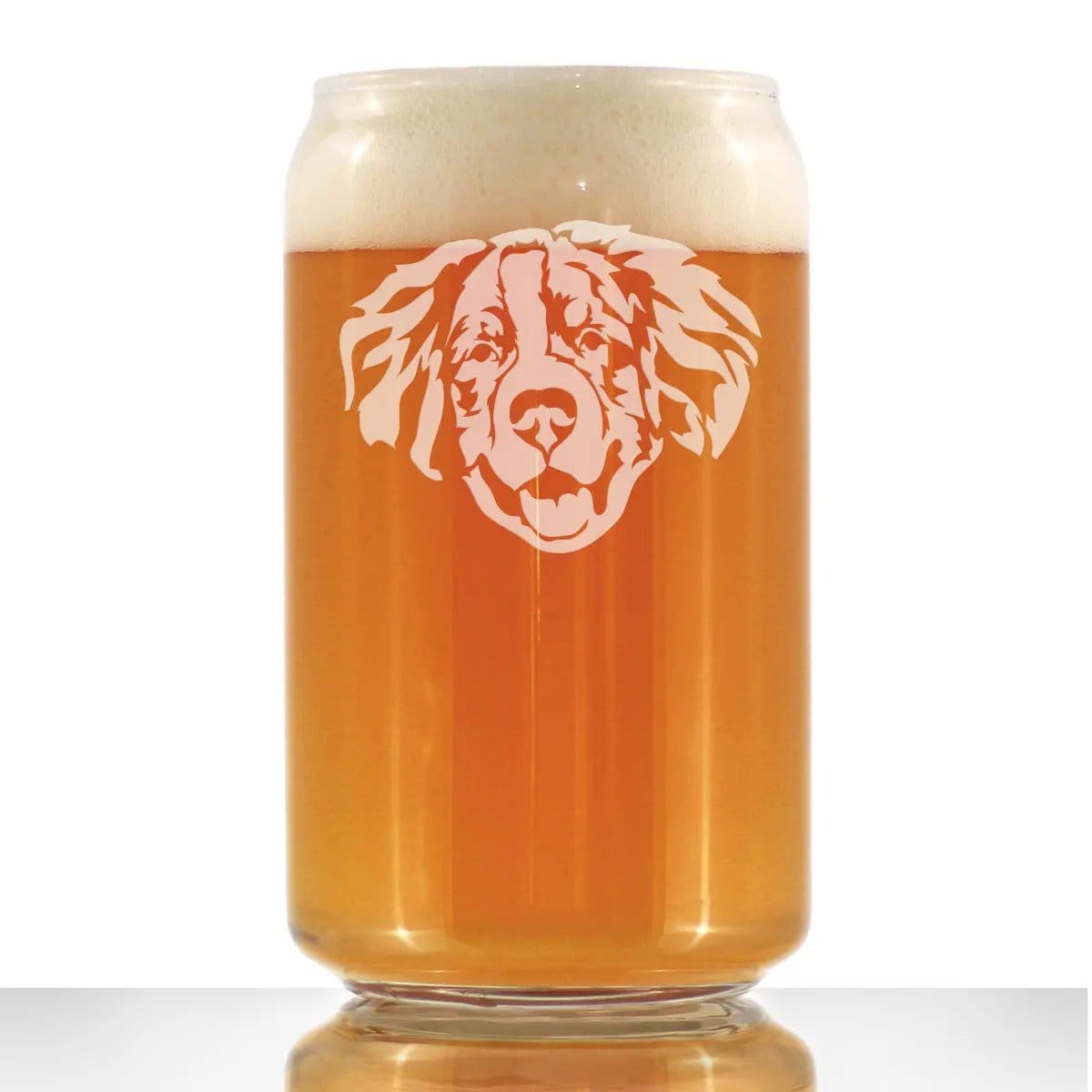 Etched Beer Can Pint Glass | 16 oz | Dishwasher Safe | Bernese Mountain Dog Face