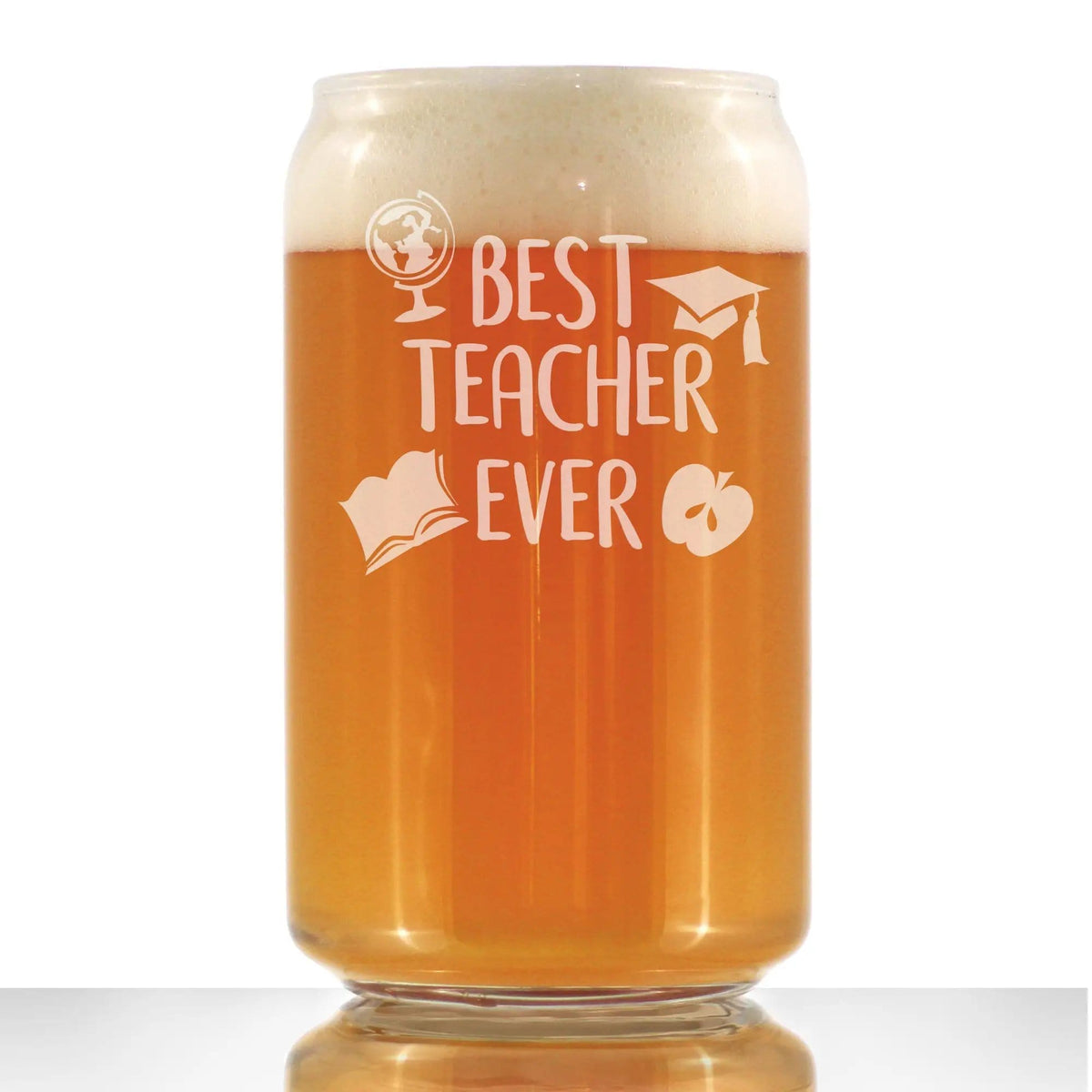 Etched Beer Can Pint Glass | 16 oz | Dishwasher Safe | Best Teacher Ever