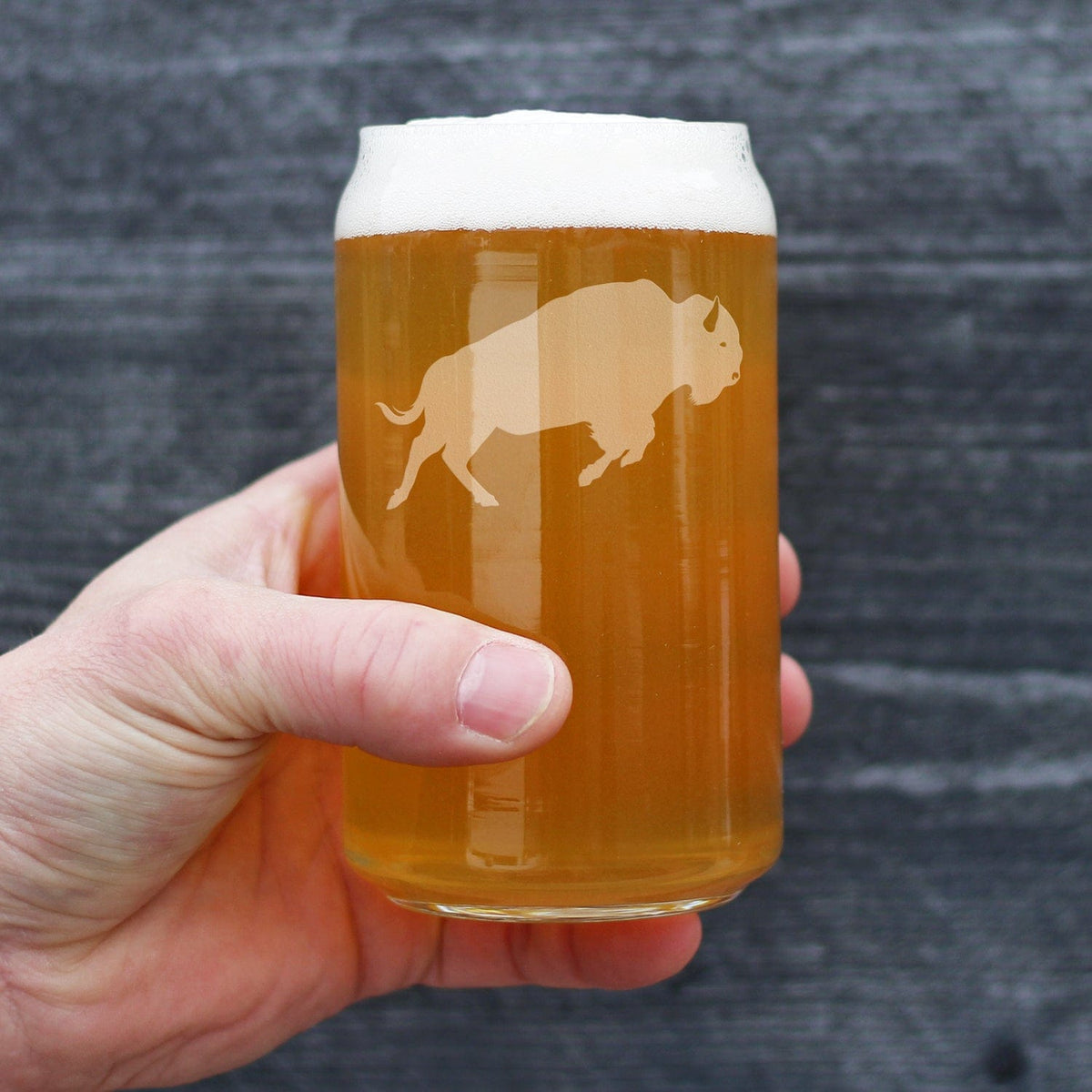 Etched Beer Can Pint Glass | 16 oz | Dishwasher Safe | Bison