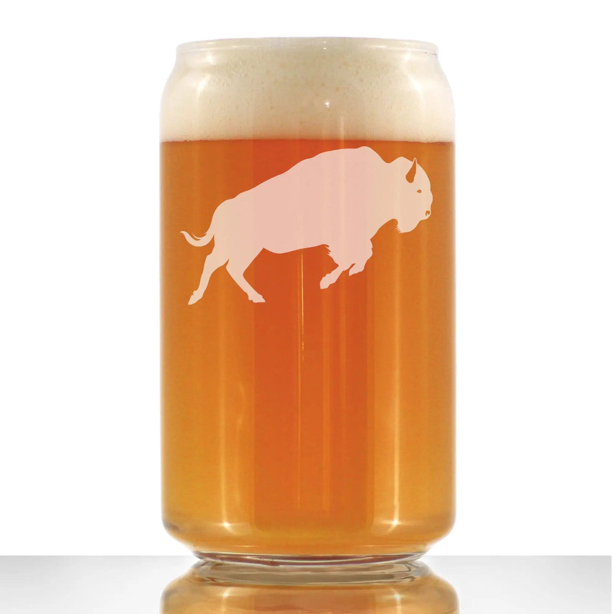 Etched Beer Can Pint Glass | 16 oz | Dishwasher Safe | Bison