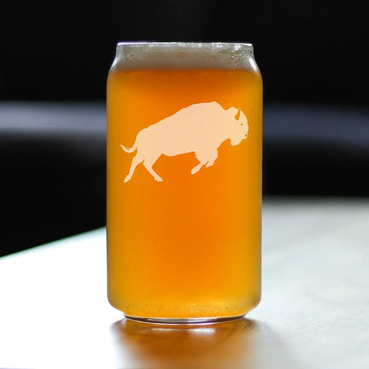 Etched Beer Can Pint Glass | 16 oz | Dishwasher Safe | Bison