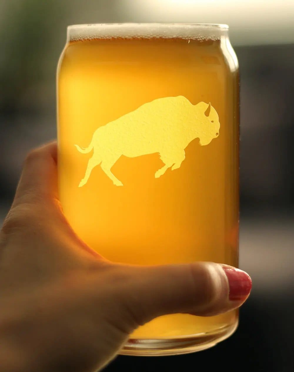 Etched Beer Can Pint Glass | 16 oz | Dishwasher Safe | Bison