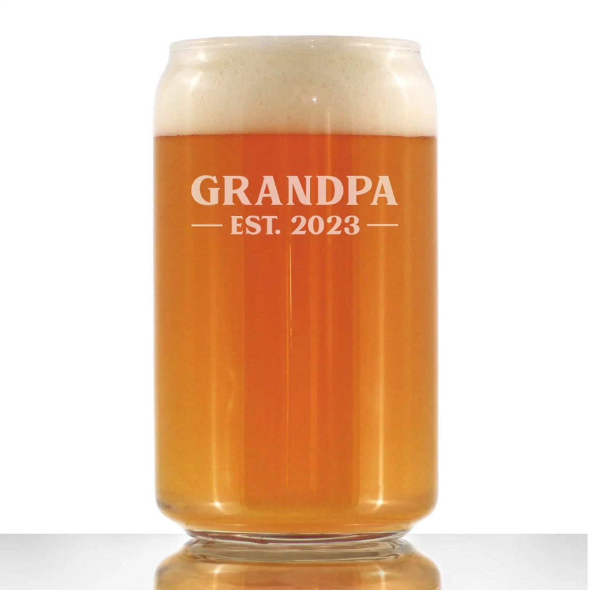 Etched Beer Can Pint Glass | 16 oz | Dishwasher Safe | Grandpa Est. 2023 - Bold
