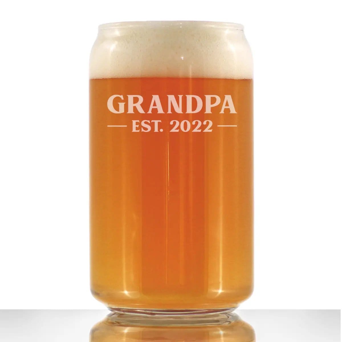 Etched Beer Can Pint Glass | 16 oz | Dishwasher Safe | Grandpa Est 2022 - New Grandfather