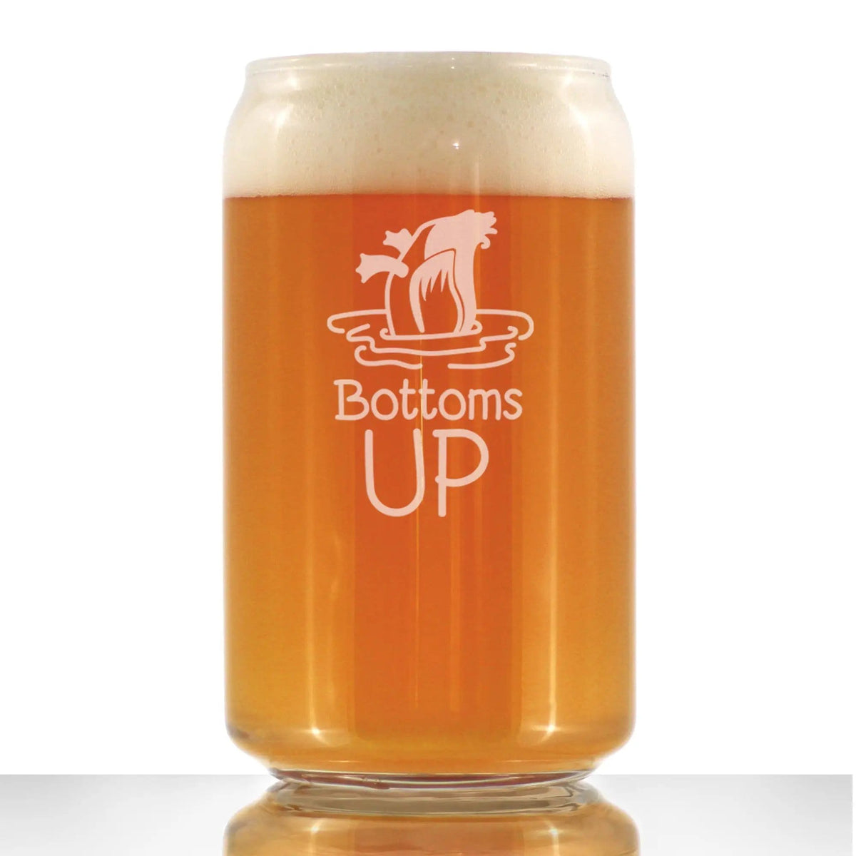 Etched Beer Can Pint Glass | 16 oz | Dishwasher Safe | Bottoms Up