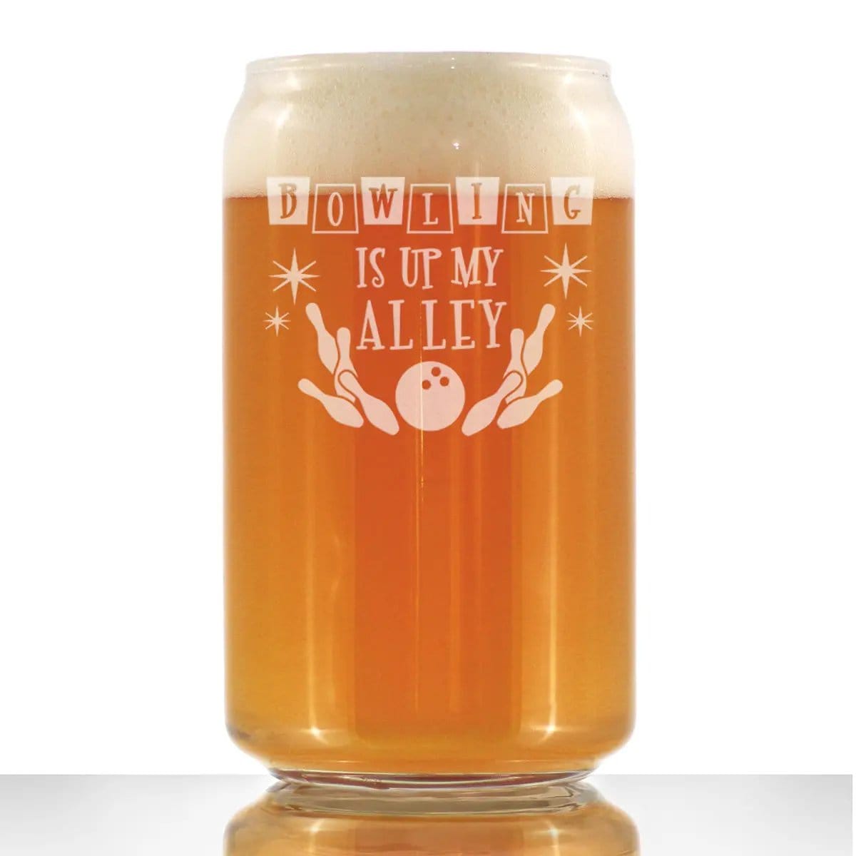 Etched Beer Can Pint Glass | 16 oz | Dishwasher Safe | Bowling Is Up My Alley
