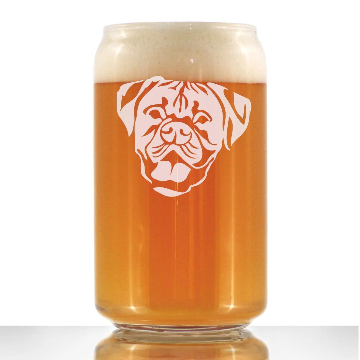 Etched Beer Can Pint Glass | 16 oz | Dishwasher Safe | Boxer with Natural Ears