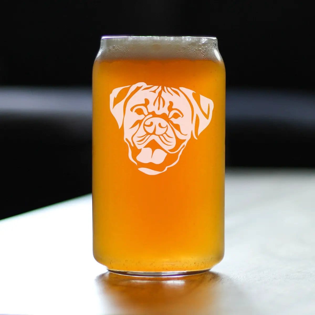 Etched Beer Can Pint Glass | 16 oz | Dishwasher Safe | Boxer with Natural Ears
