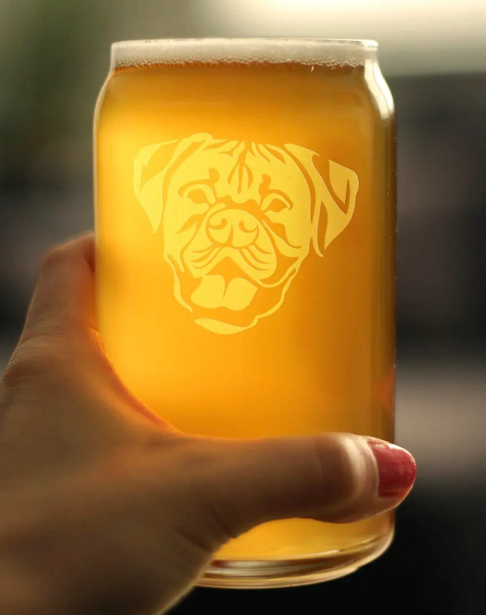 Etched Beer Can Pint Glass | 16 oz | Dishwasher Safe | Boxer with Natural Ears
