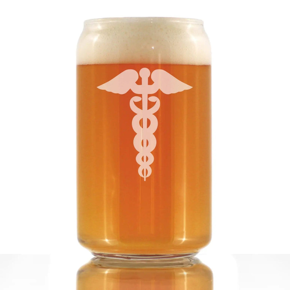 Etched Beer Can Pint Glass | 16 oz | Dishwasher Safe | Caduceus Medical Symbol
