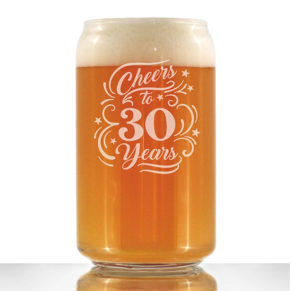 Etched Beer Can Pint Glass | 16 oz | Dishwasher Safe | Cheers to 30 Years