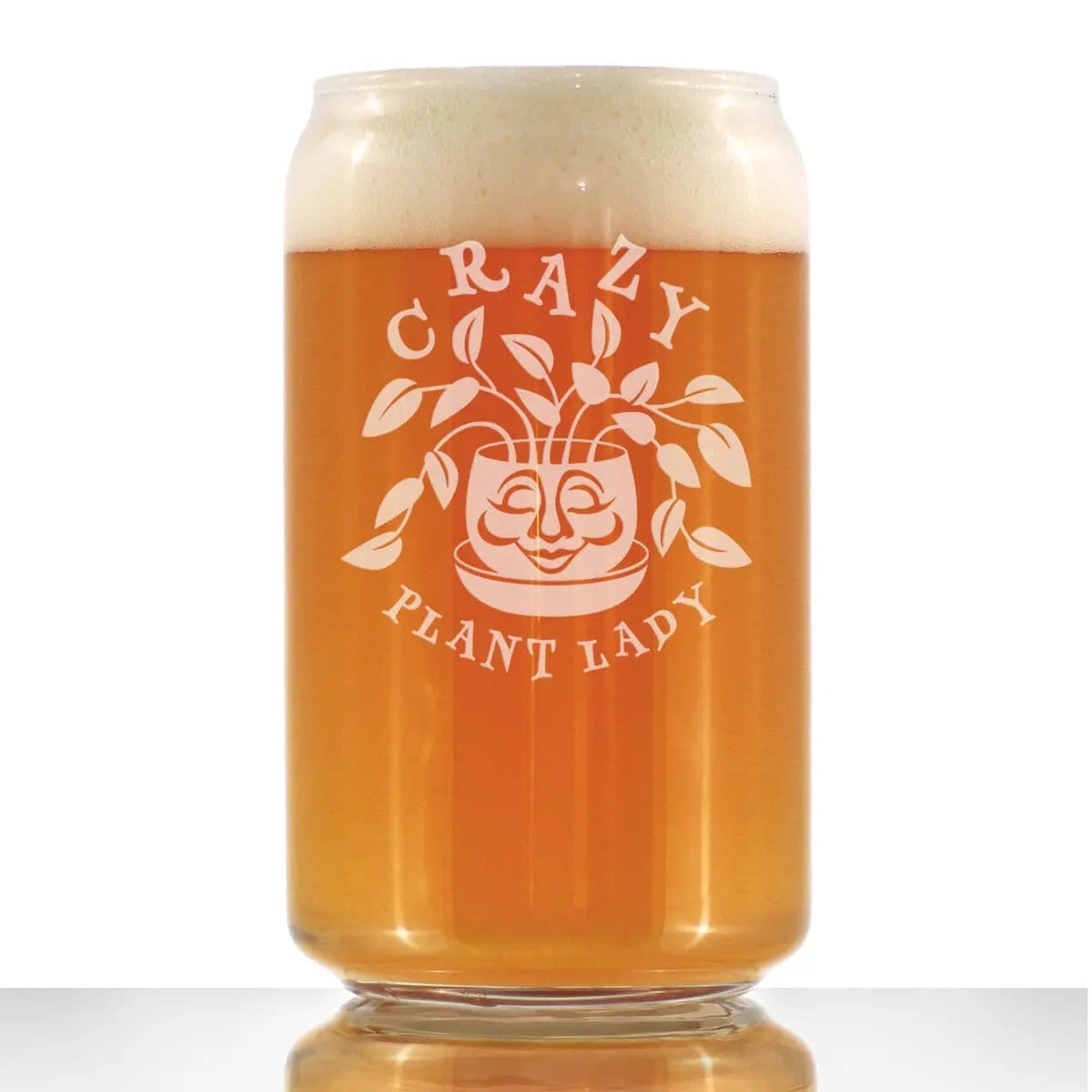 Etched Beer Can Pint Glass | 16 oz | Dishwasher Safe | Crazy Plant Lady